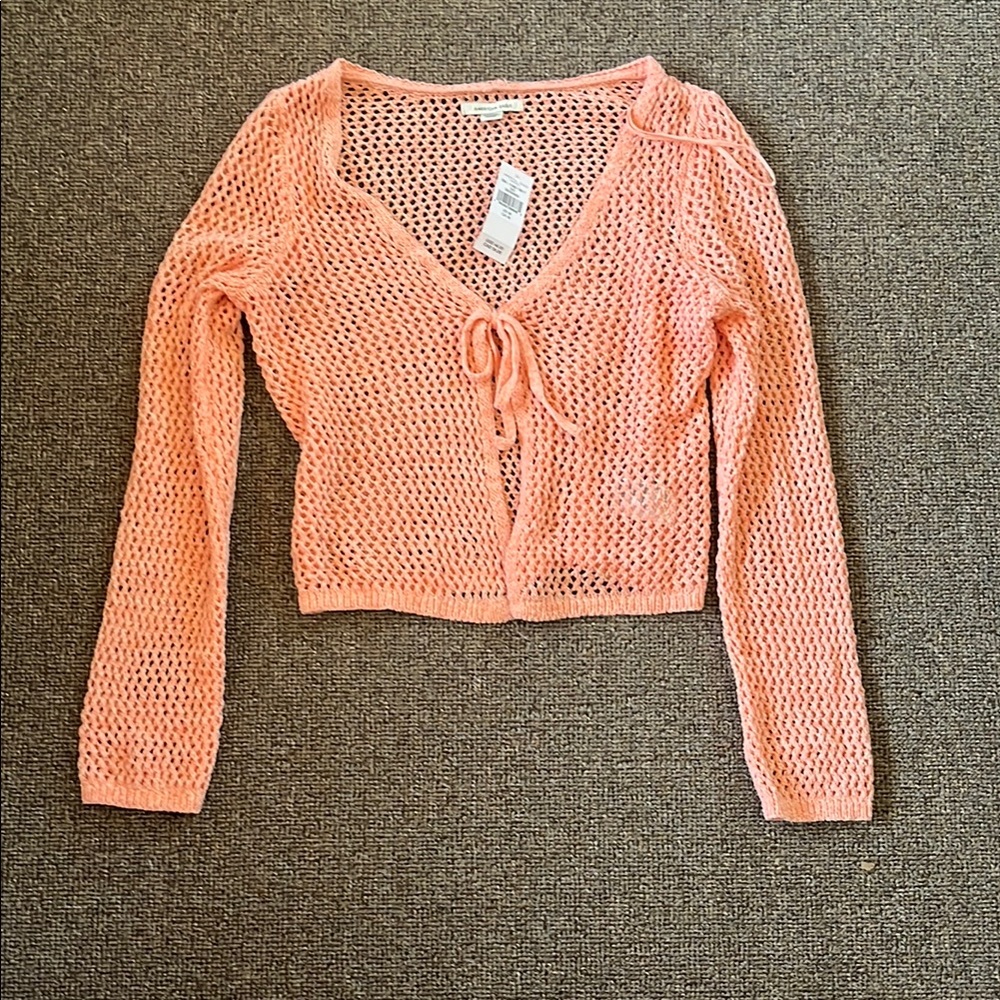 American Eagle Peach Open Weave Cardigan